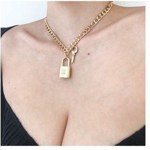 LV polished engraved lock & key vintage repurposed necklace by Sororite Vintage